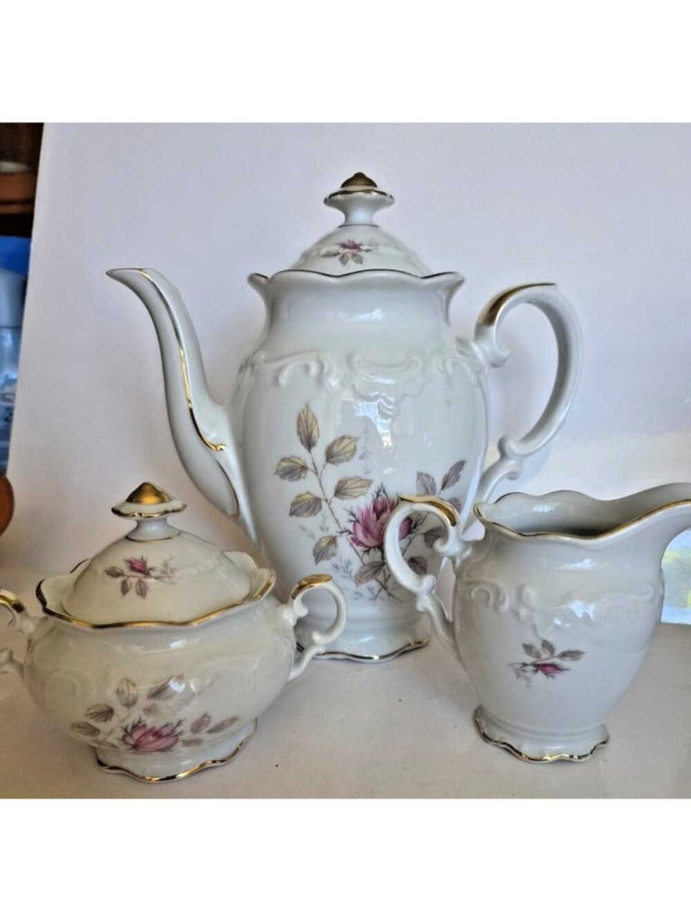 Vintage German Bavarian Eberthall Large Tea Pot with creamer & sugar bowl